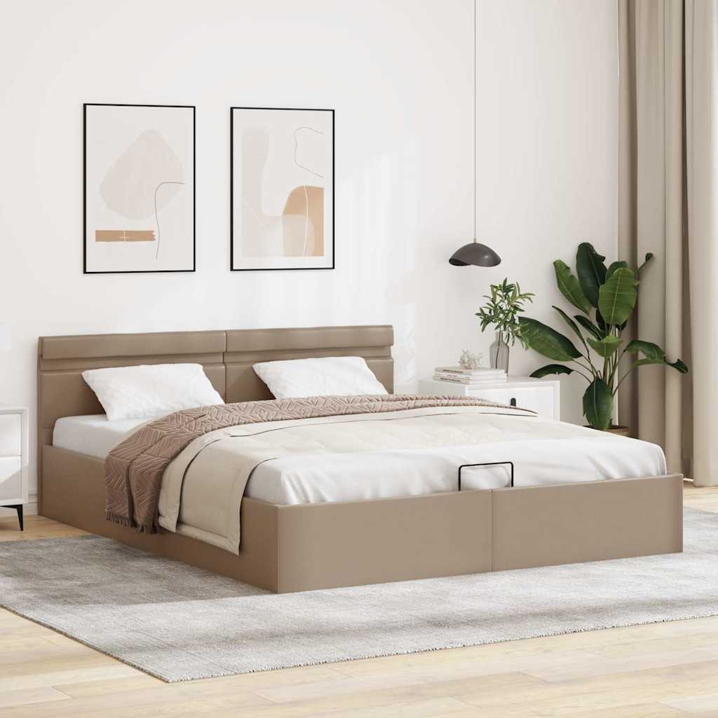 kávészínű műbőr LED-es hidraulikus ágykeret 180 x 200 cm