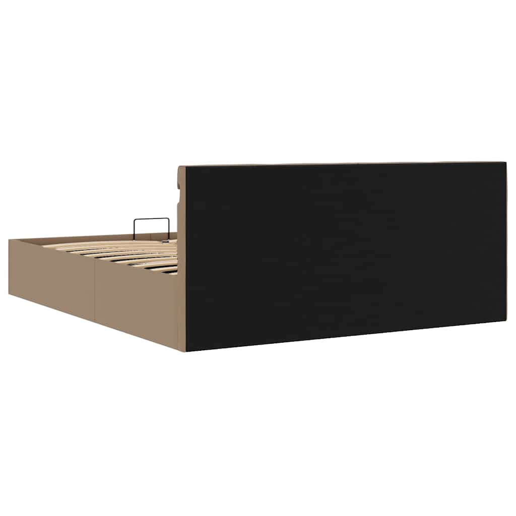 kávészínű műbőr LED-es hidraulikus ágykeret 180 x 200 cm
