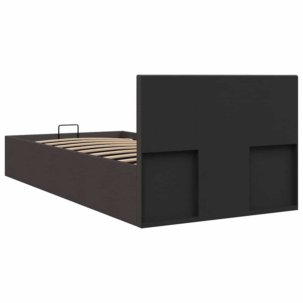 sötétszürke szövet ágykeret hidraulikus tárolóval 100 x 200 cm