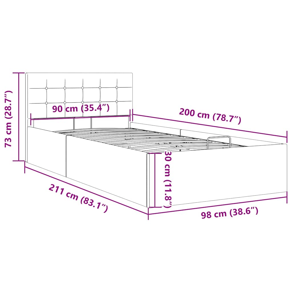 tópszínű szövet ágykeret hidraulikus tárolóval 90 x 200 cm