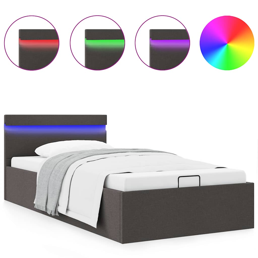 sötétszürke LED-es szövetágy hidraulikus tárolóval 100 x 200 cm