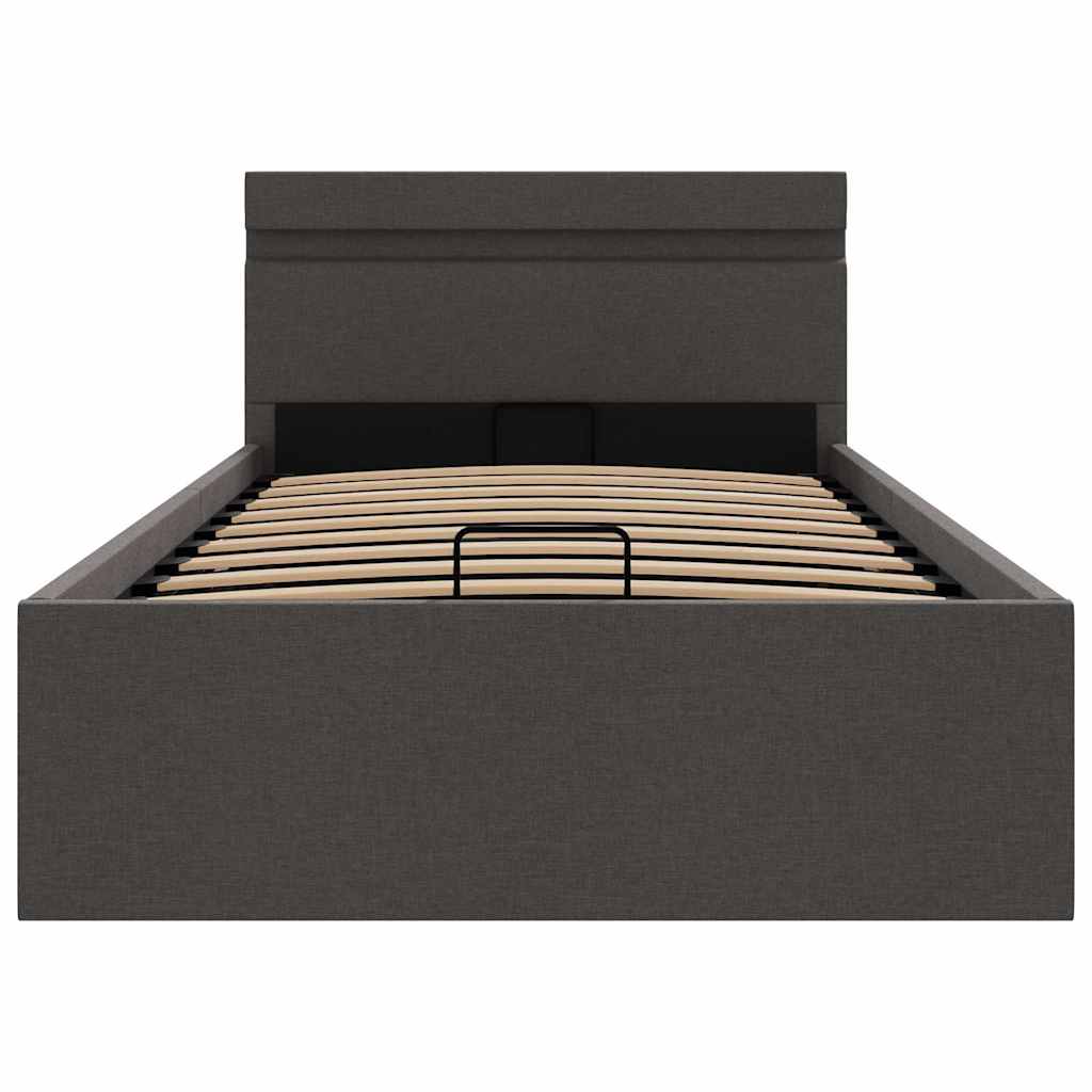 sötétszürke LED-es szövetágy hidraulikus tárolóval 100 x 200 cm