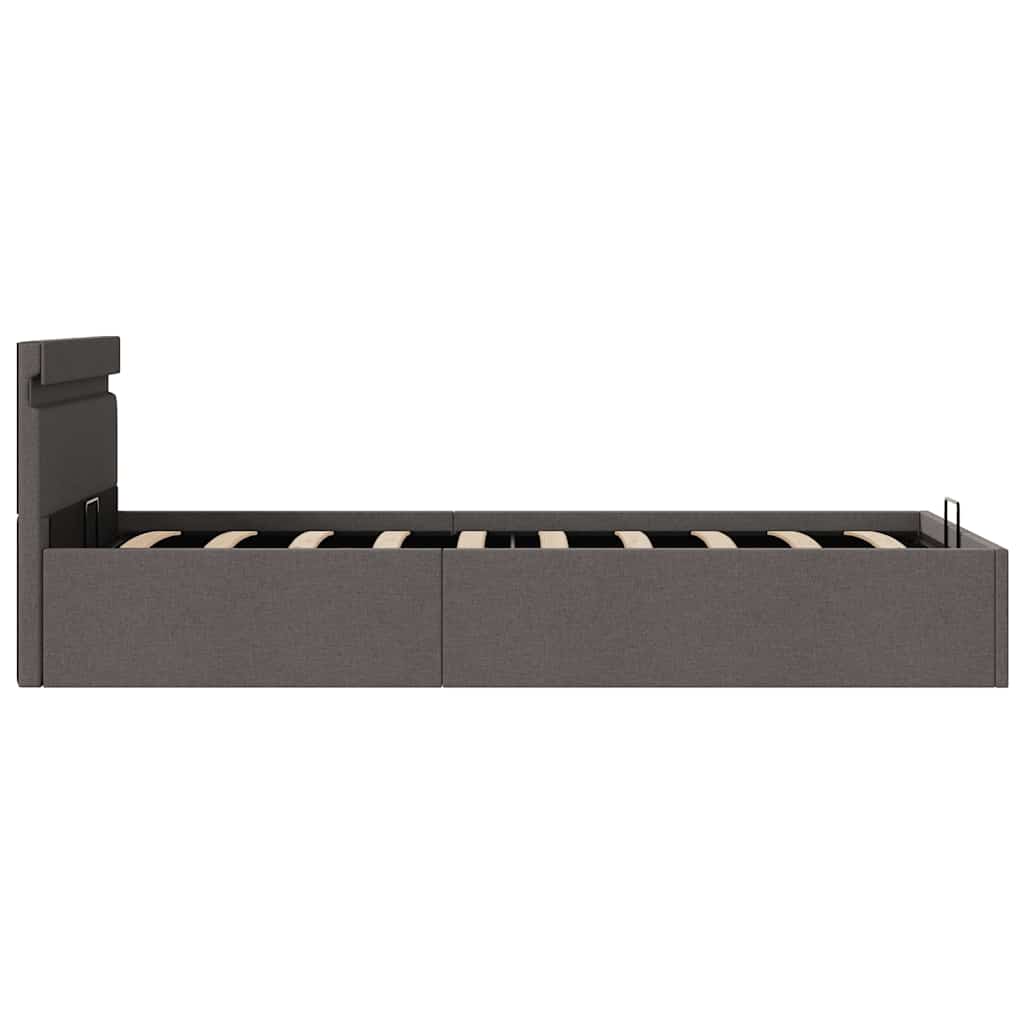 sötétszürke LED-es szövetágy hidraulikus tárolóval 100 x 200 cm