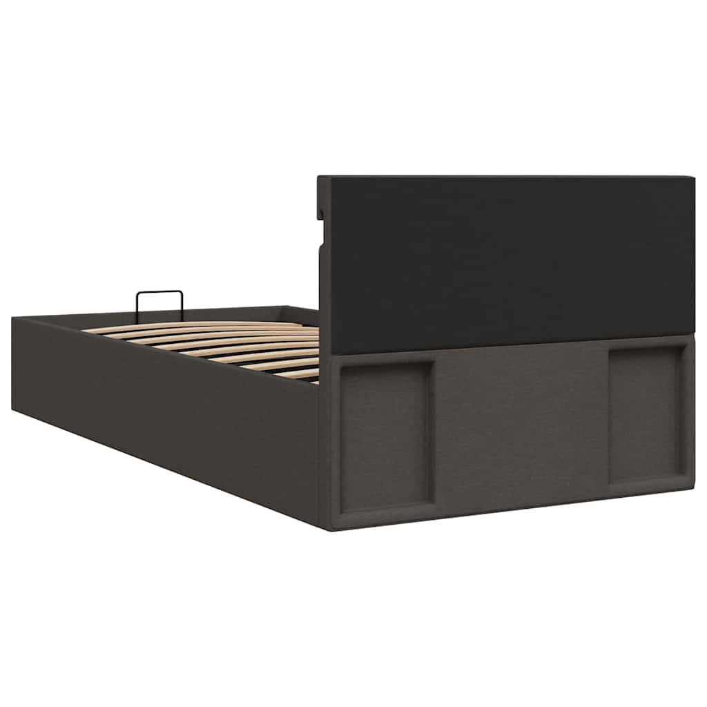 sötétszürke LED-es szövetágy hidraulikus tárolóval 100 x 200 cm