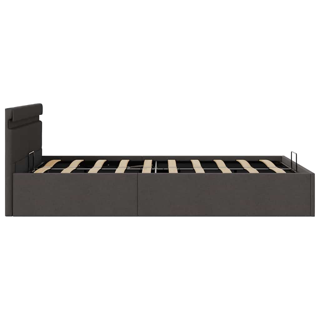 sötétszürke LED-es szövetágy hidraulikus tárolóval 140 x 200 cm