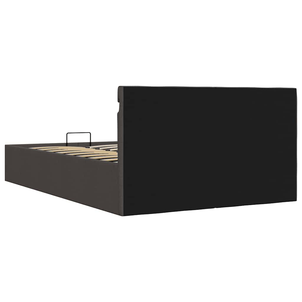 sötétszürke LED-es szövetágy hidraulikus tárolóval 140 x 200 cm