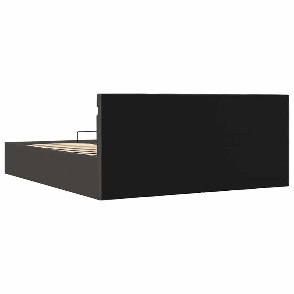 sötétszürke LED-es szövetágy hidraulikus tárolóval 160 x 200 cm