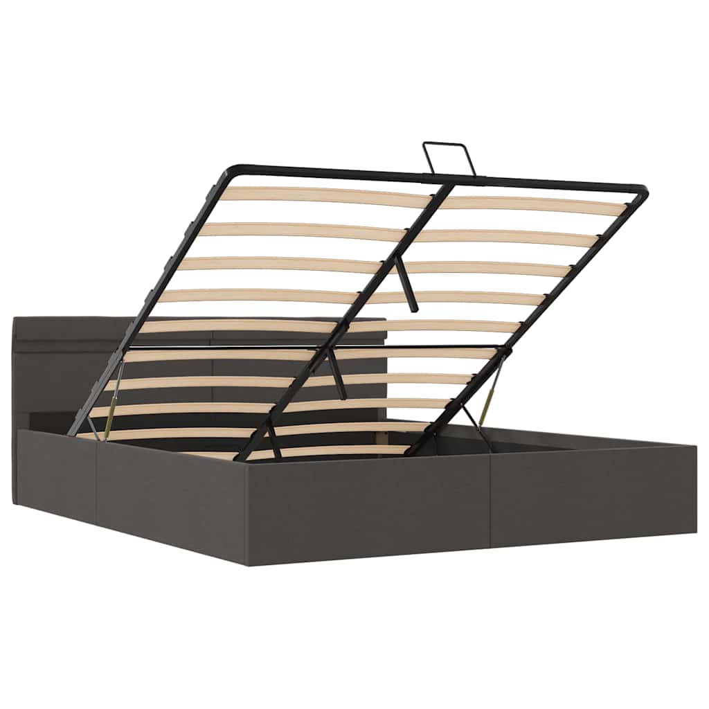 sötétszürke LED-es szövetágy hidraulikus tárolóval 180 x 200 cm