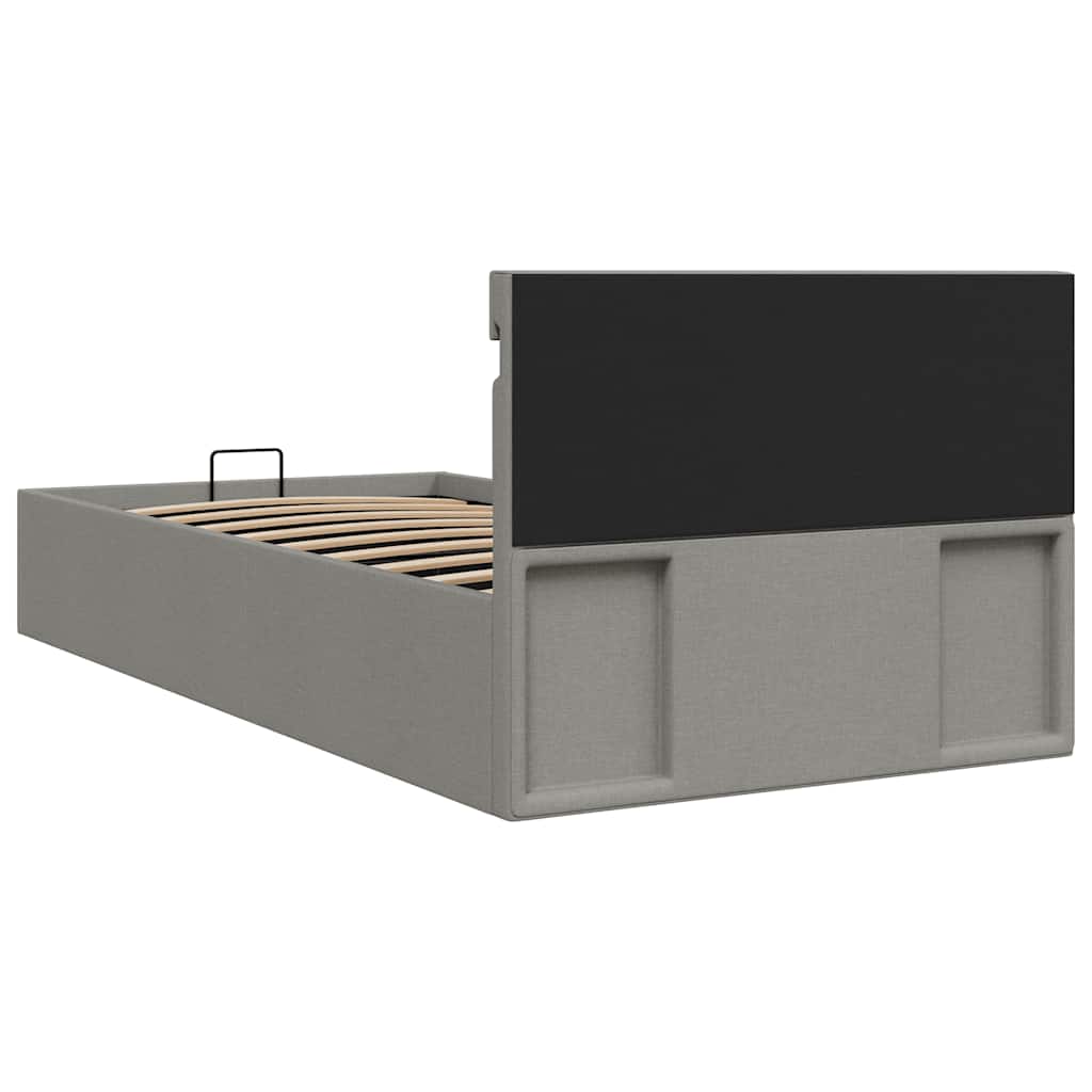 világosszürke szövet LED-es ágy hidraulikus tárolóval 90x200 cm