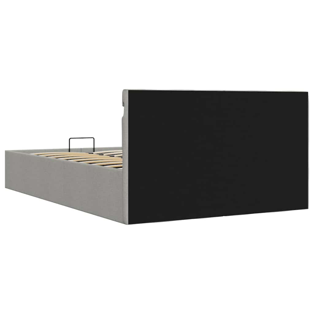 világosszürke szövet LED-es ágy hidraulikus tárolóval 140x200cm