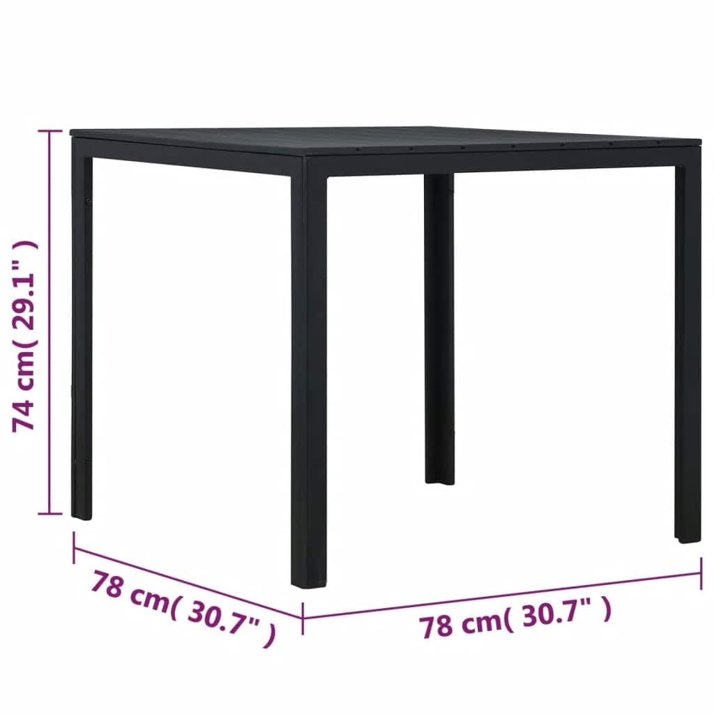 fekete fautánzatú HDPE dohányzóasztal 78 x 78 x 74 cm