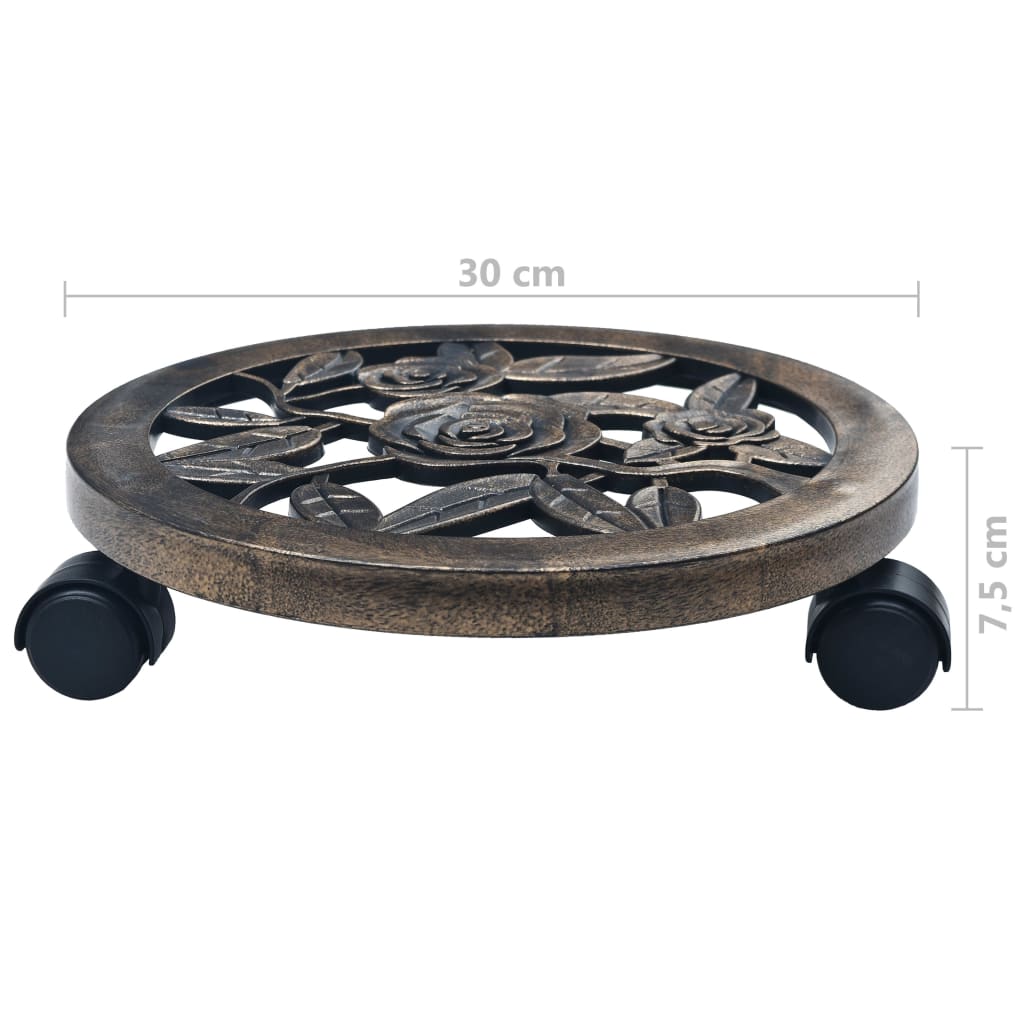 6 db bronzszínű gurulós műanyag virágtartó 30 cm