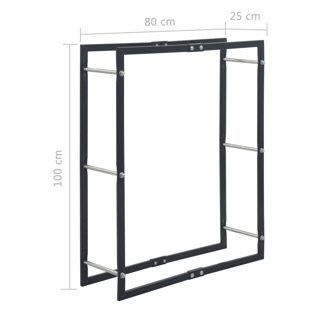 fekete acél tűzifatároló 80 x 25 x 100 cm