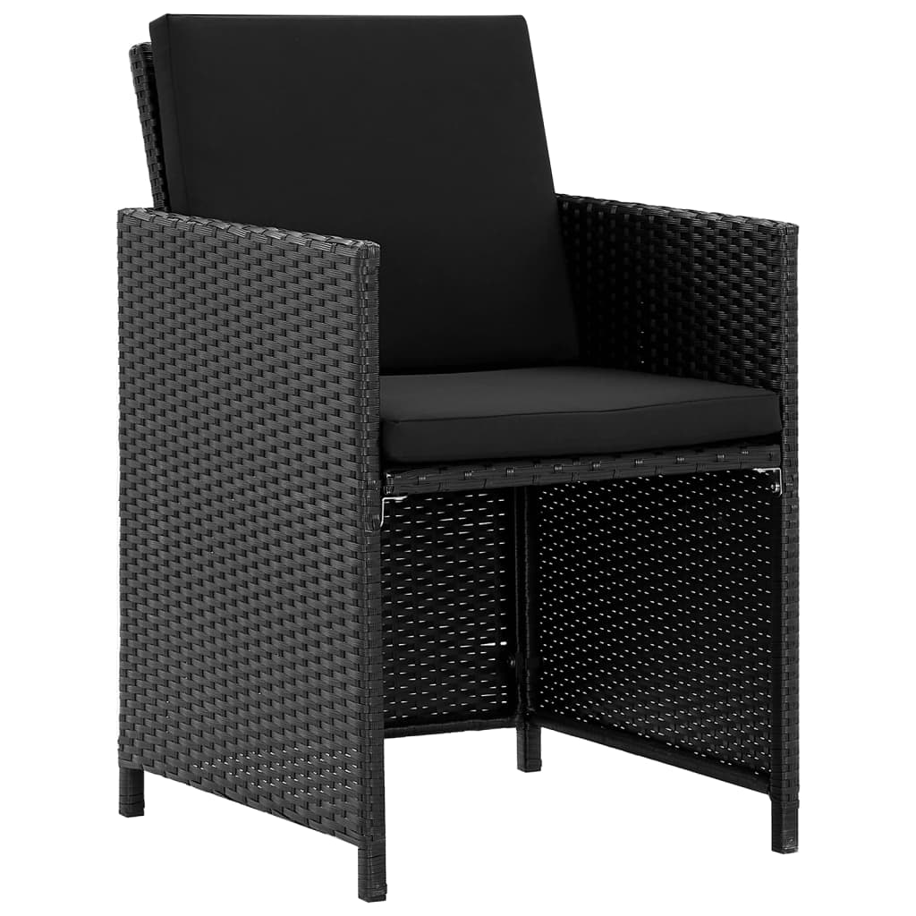 9 részes fekete polyrattan kültéri étkezőszett párnákkal
