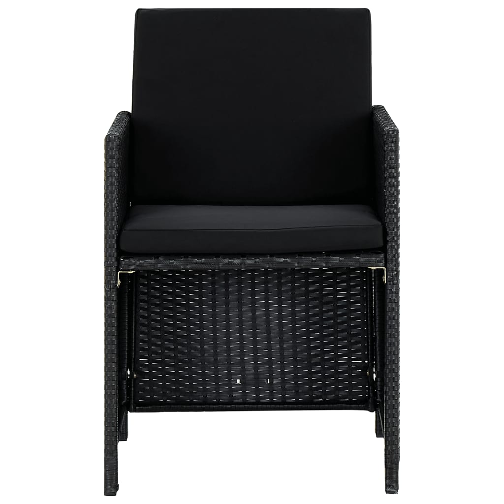 9 részes fekete polyrattan kültéri étkezőszett párnákkal