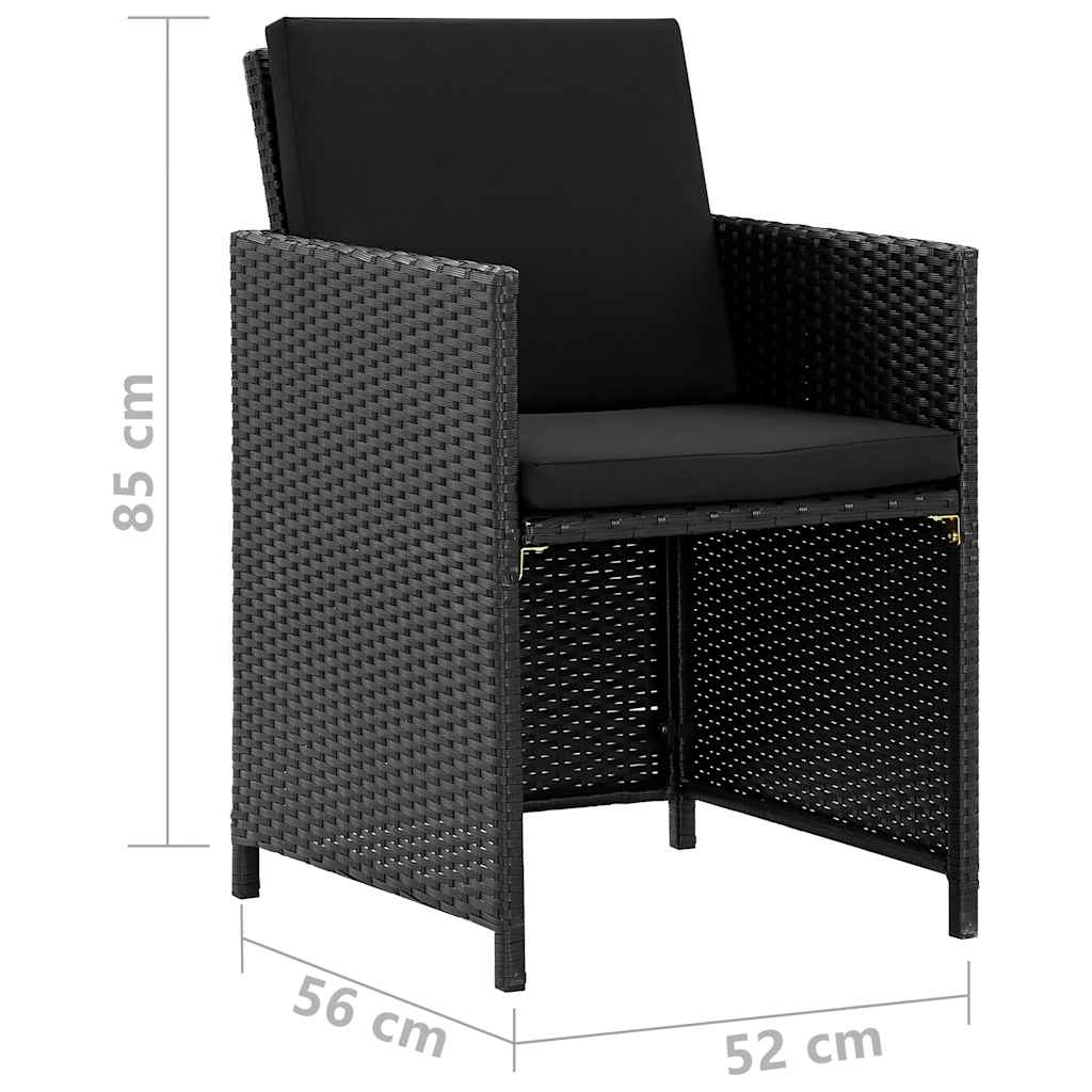 11-részes fekete polyrattan kültéri étkezőszett párnákkal