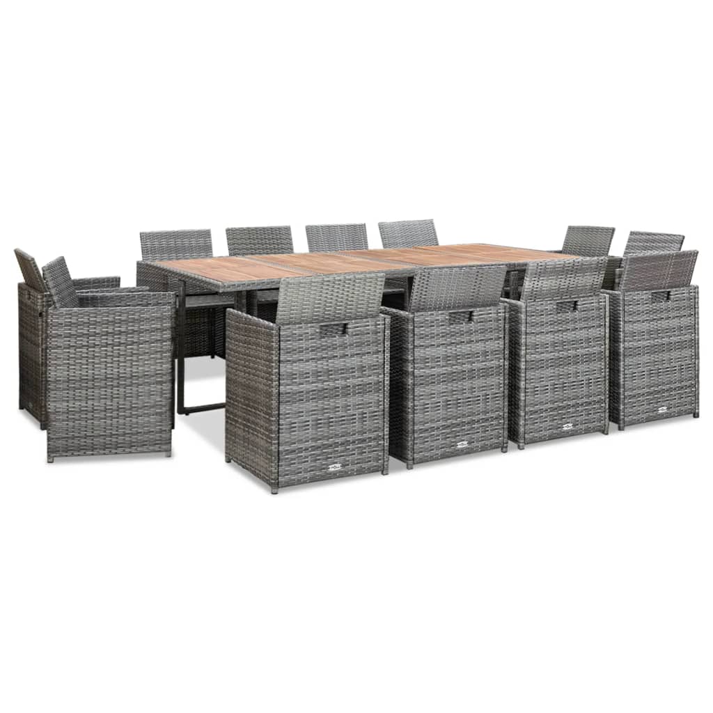 13 részes antracitszürke polyrattan étkezőszett párnákkal