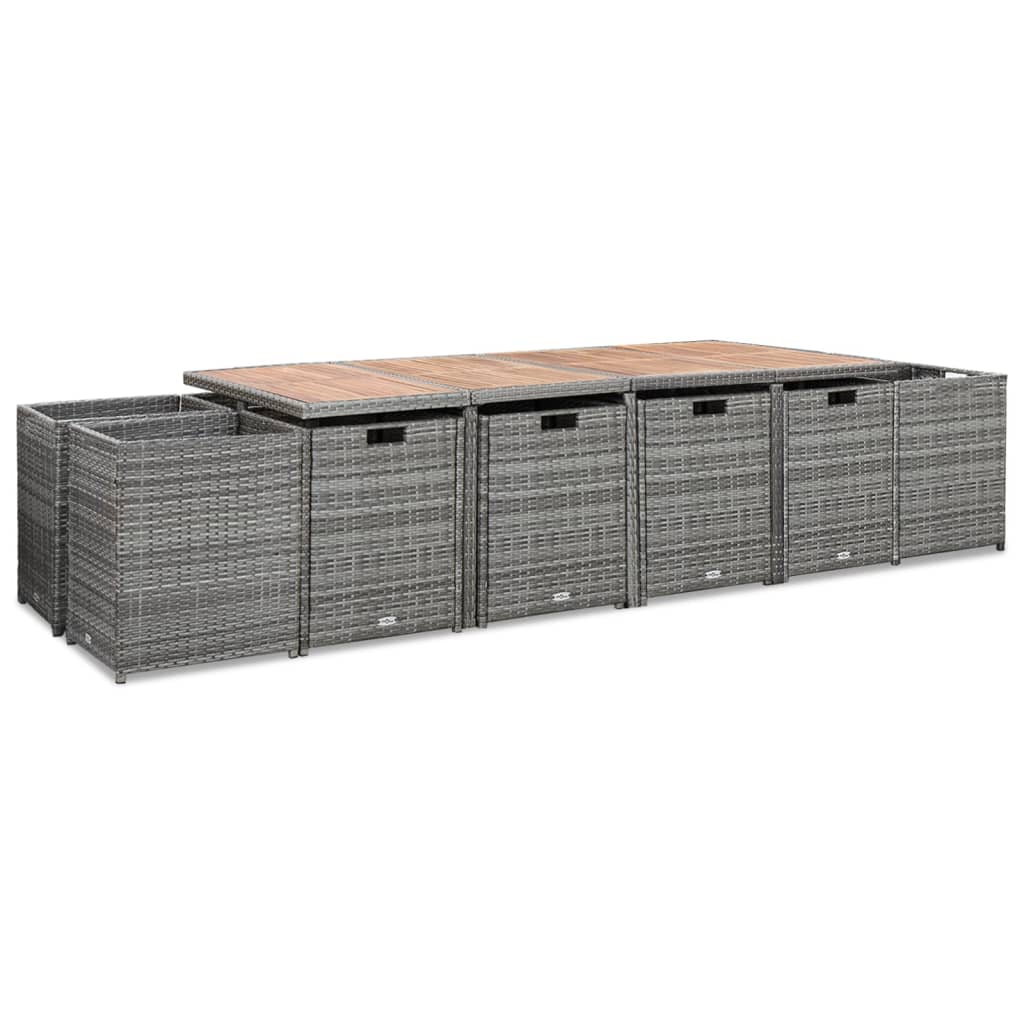 13 részes antracitszürke polyrattan étkezőszett párnákkal
