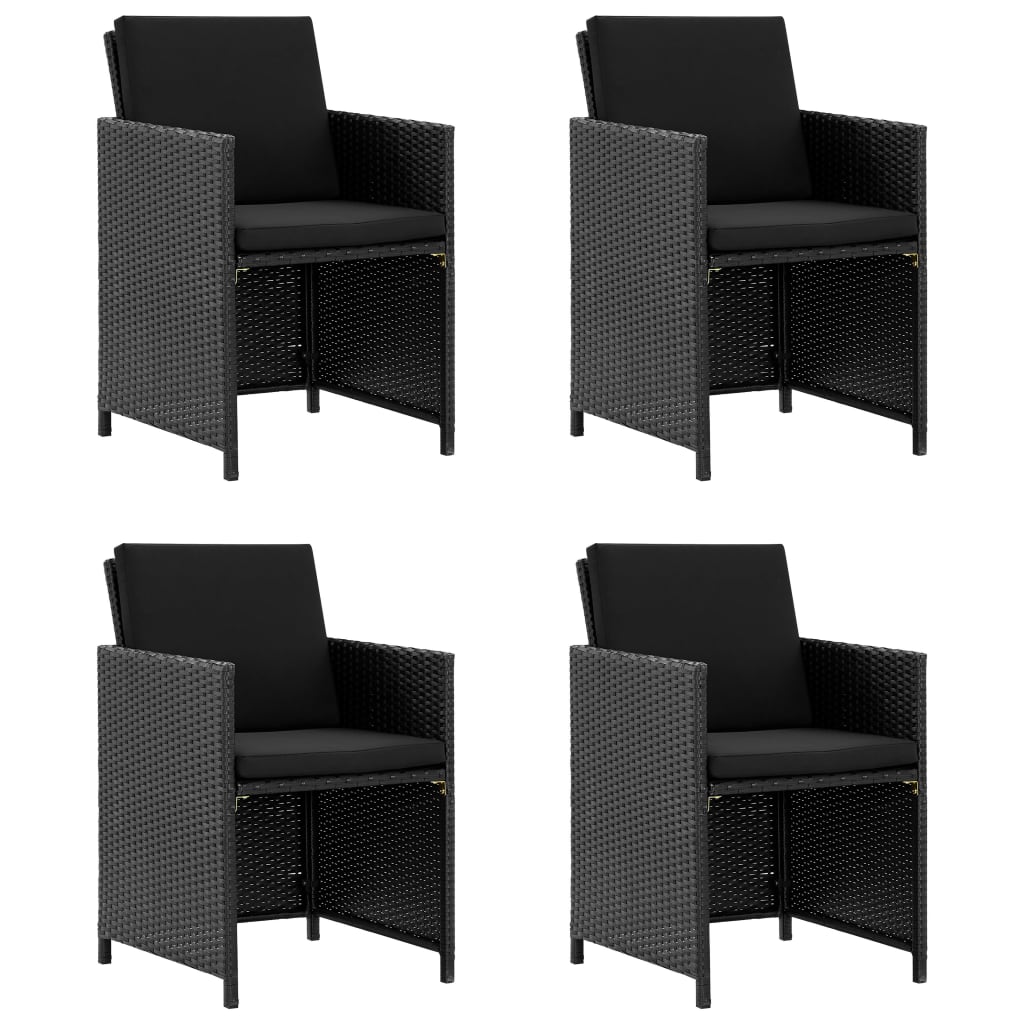 5 részes fekete polyrattan kültéri étkezőszett párnákkal