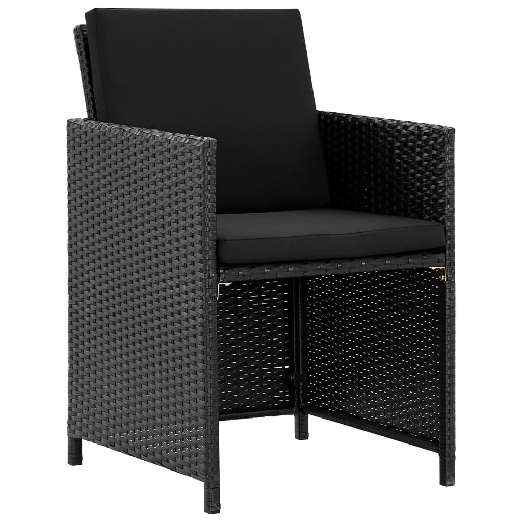 5 részes fekete polyrattan kültéri étkezőszett párnákkal