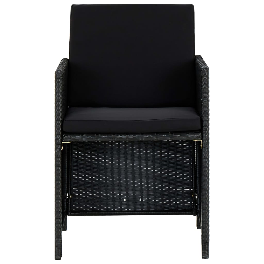 5 részes fekete polyrattan kültéri étkezőszett párnákkal