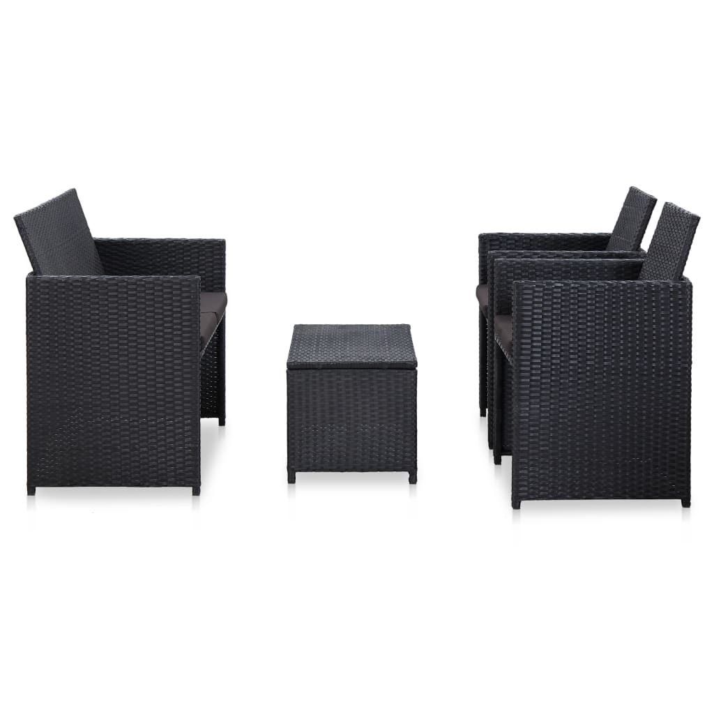 4 részes fekete polyrattan kerti pihenőgarnitúra párnákkal
