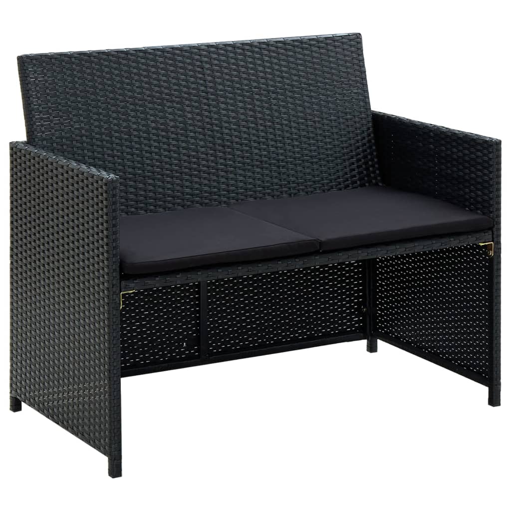 4 részes fekete polyrattan kerti pihenőgarnitúra párnákkal