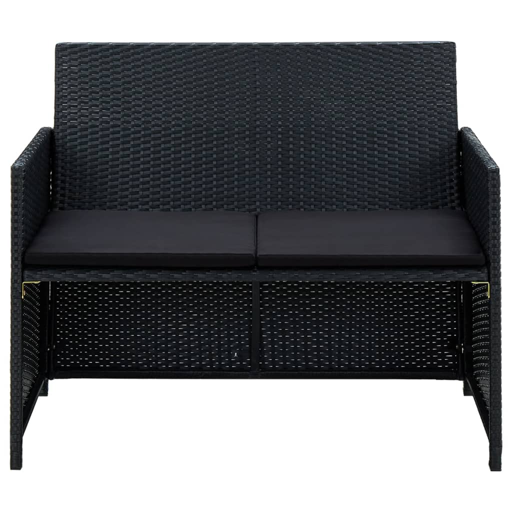 4 részes fekete polyrattan kerti pihenőgarnitúra párnákkal