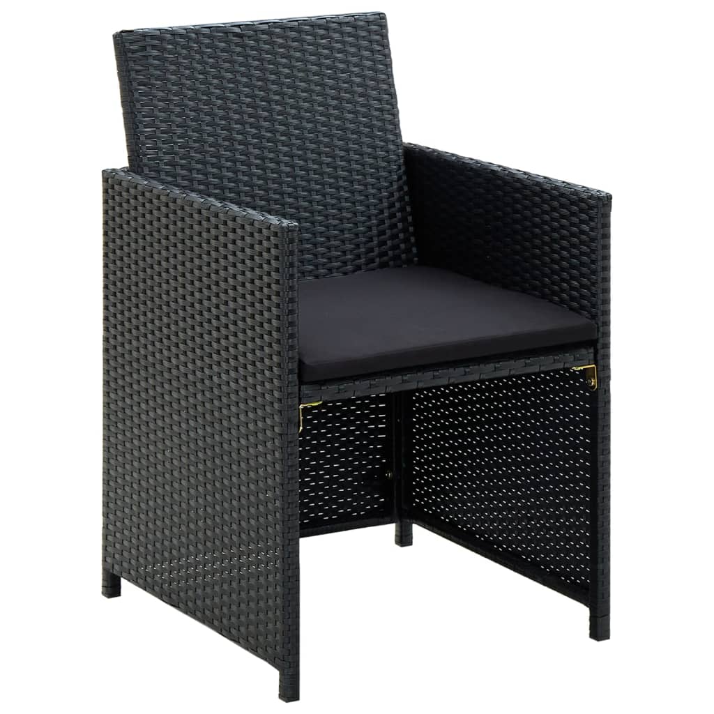 4 részes fekete polyrattan kerti pihenőgarnitúra párnákkal