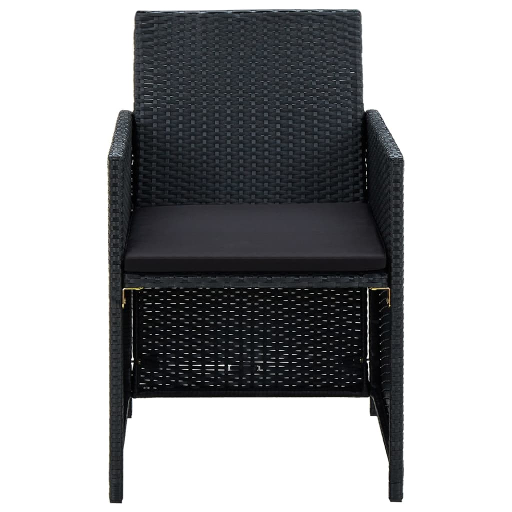 4 részes fekete polyrattan kerti pihenőgarnitúra párnákkal