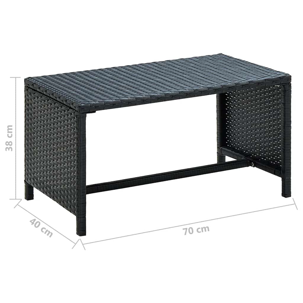 fekete polyrattan dohányzóasztal 70 x 40 x 38 cm
