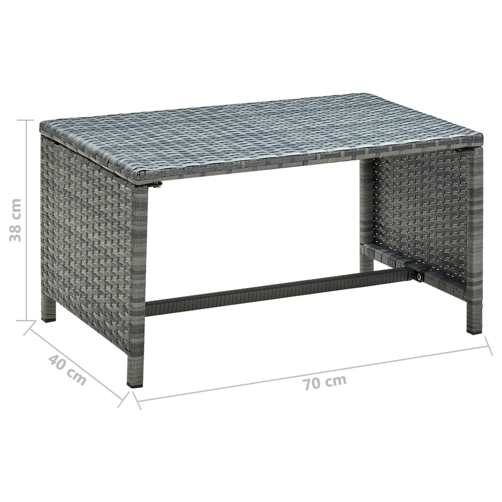 antracitszürke polyrattan dohányzóasztal 70 x 40 x 38 cm