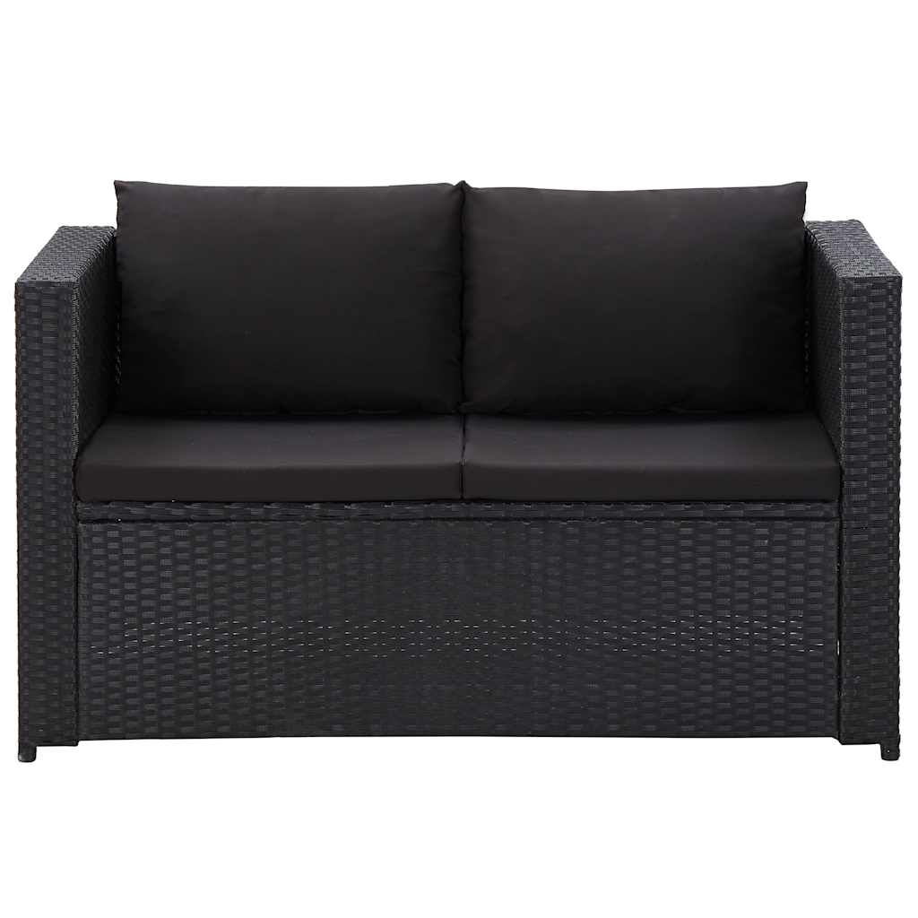3 részes fekete polyrattan kerti bútorszett párnákkal