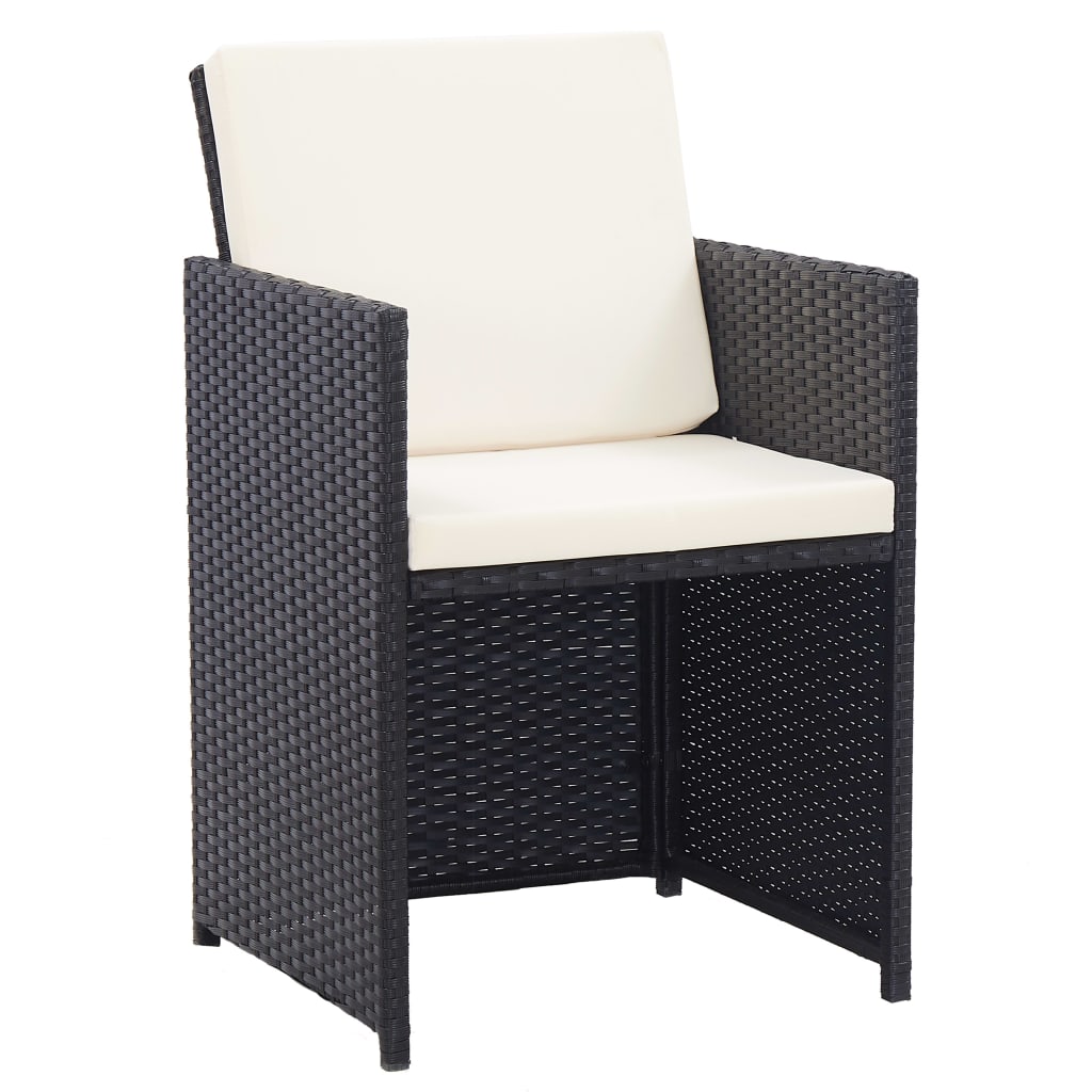 15 részes fekete polyrattan kültéri étkezőszett párnákkal
