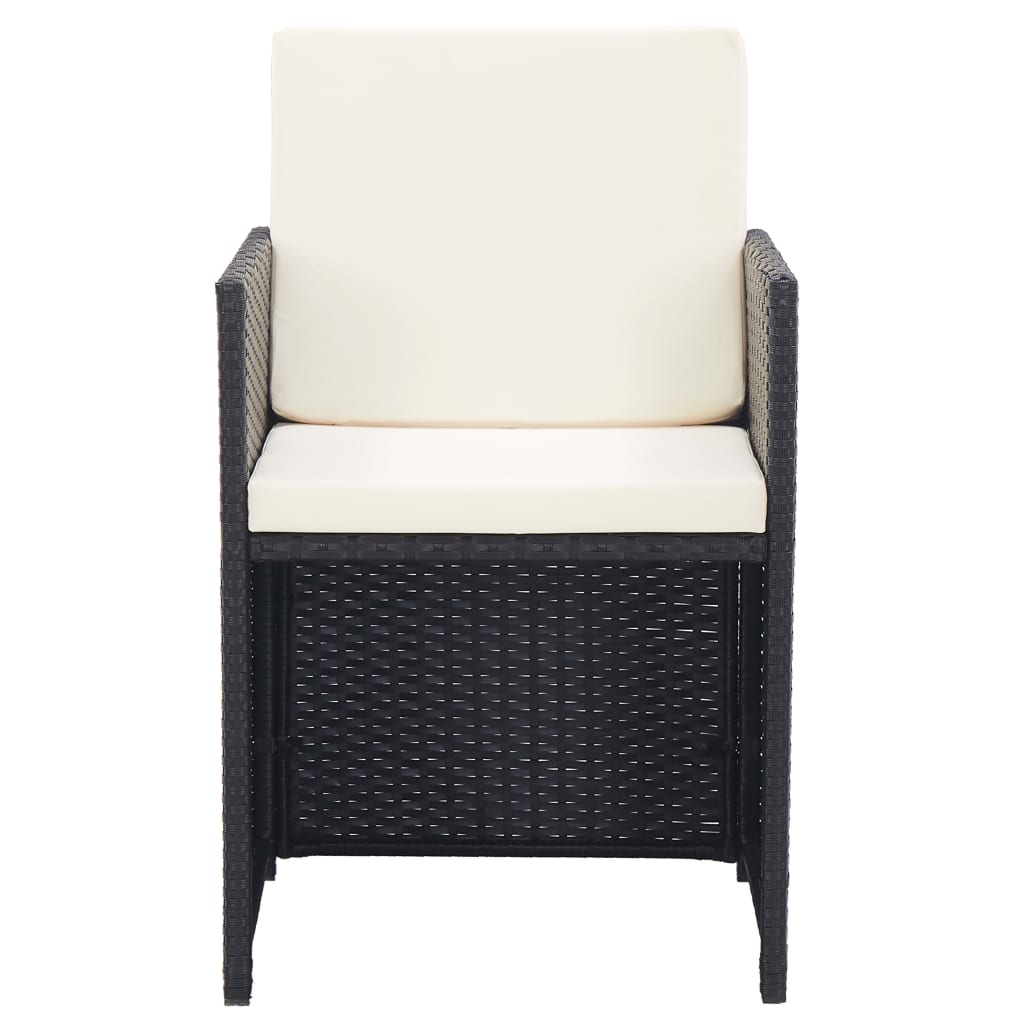 15 részes fekete polyrattan kültéri étkezőszett párnákkal