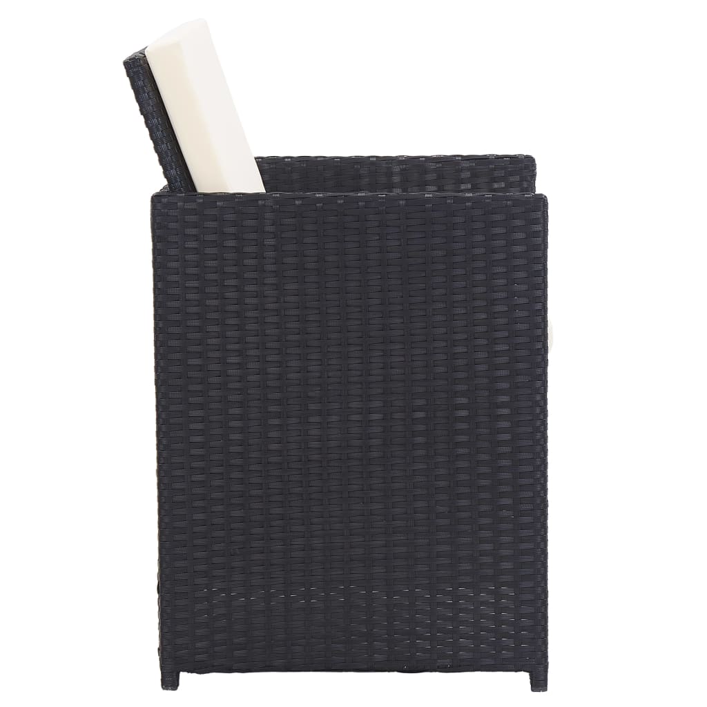15 részes fekete polyrattan kültéri étkezőszett párnákkal