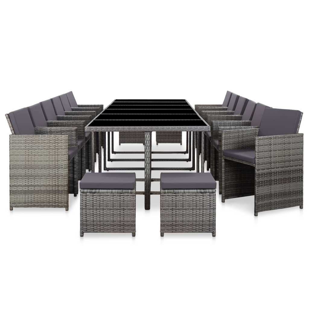 17 részes szürke polyrattan kültéri étkezőgarnitúra párnákkal