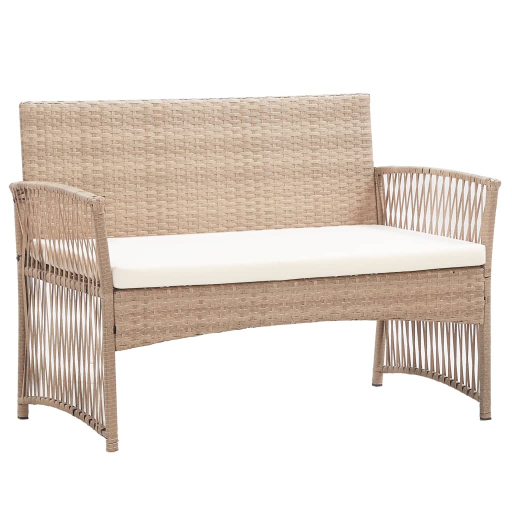 4 részes bézs kerti polyrattan bútorszett párnákkal