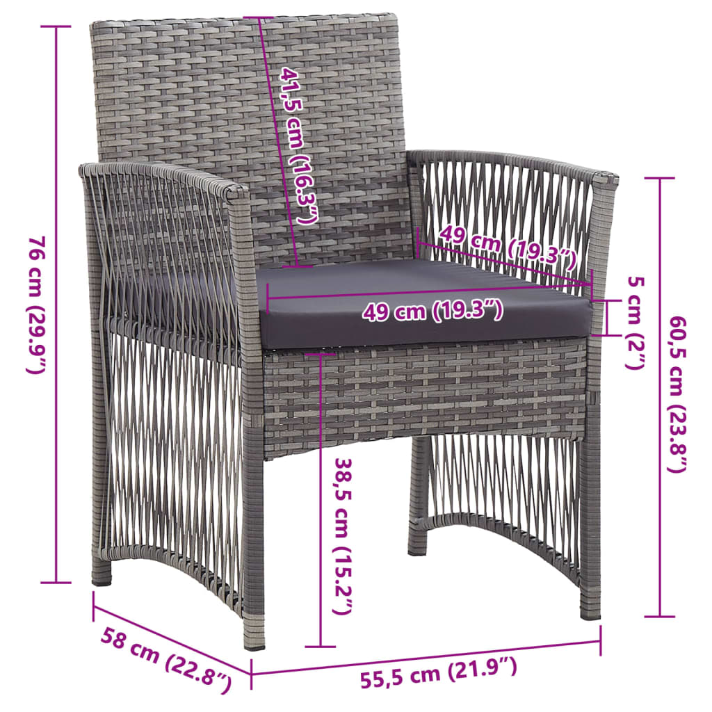 2 db antracitszürke polyrattan kerti fotel párnákkal