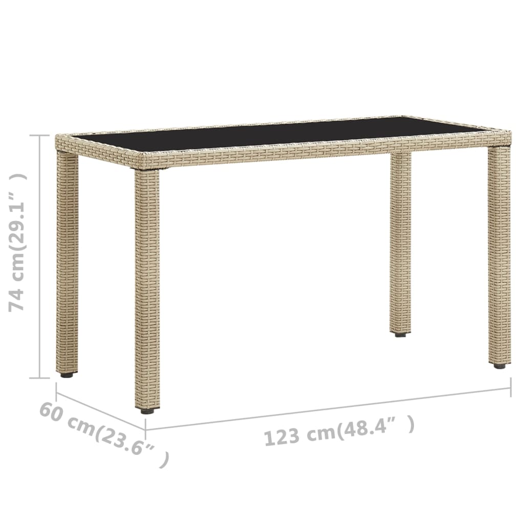 bézs polyrattan kerti asztal 123 x 60 x 74 cm