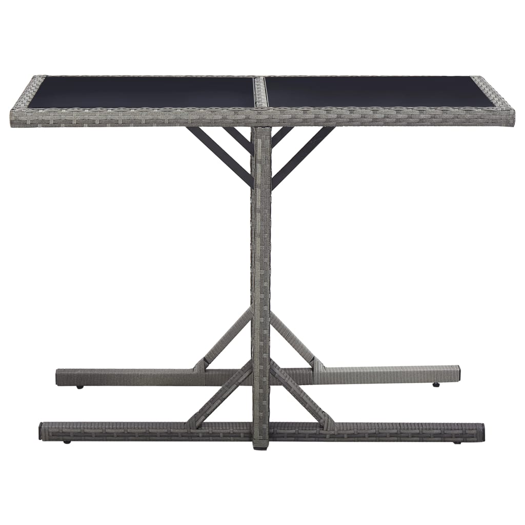 antracitszürke polyrattan és üveglapos kerti asztal 110x53x72cm