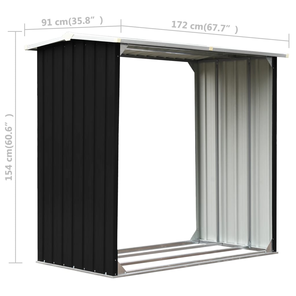 antracit horganyzott acél tűzifatároló 172 x 91 x 154 cm