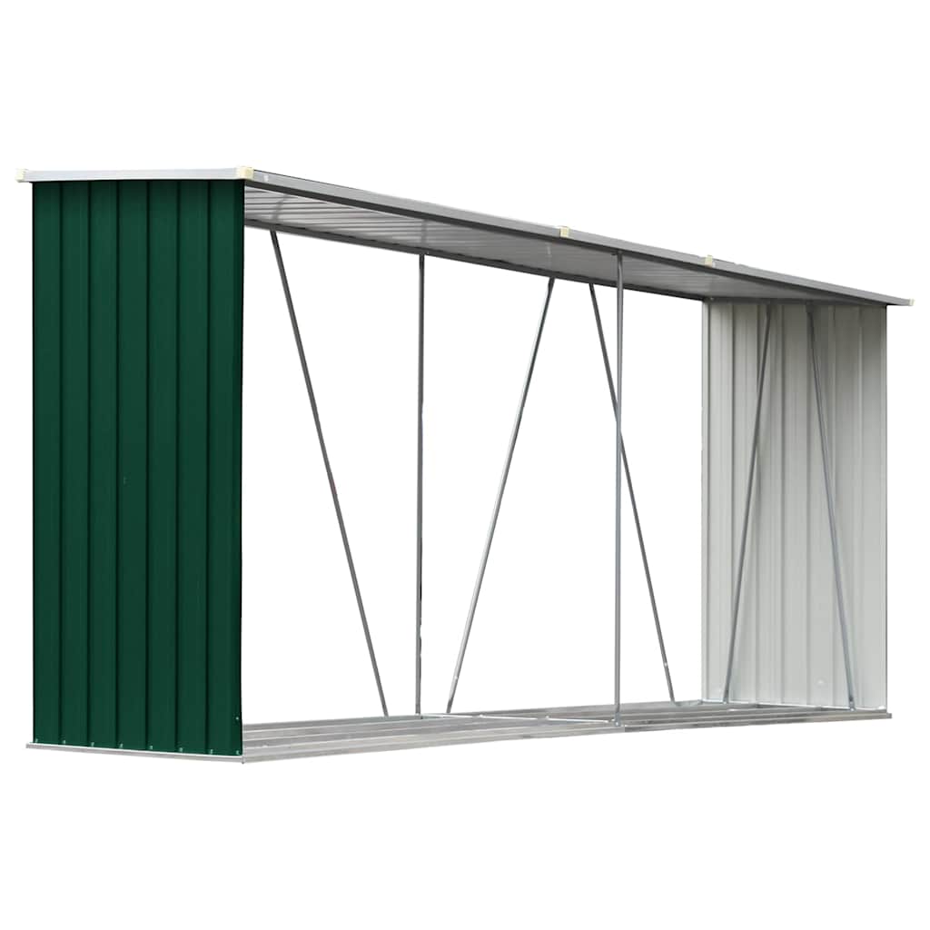 zöld horganyzott acél kerti tűzifatároló 330 x 84 x 152 cm