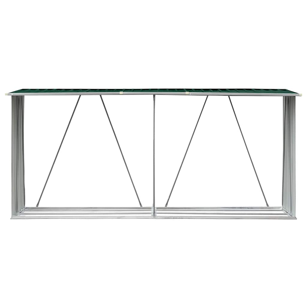 zöld horganyzott acél kerti tűzifatároló 330 x 84 x 152 cm