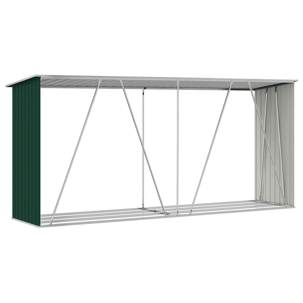zöld horganyzott acél kerti tűzifatároló 330 x 84 x 152 cm