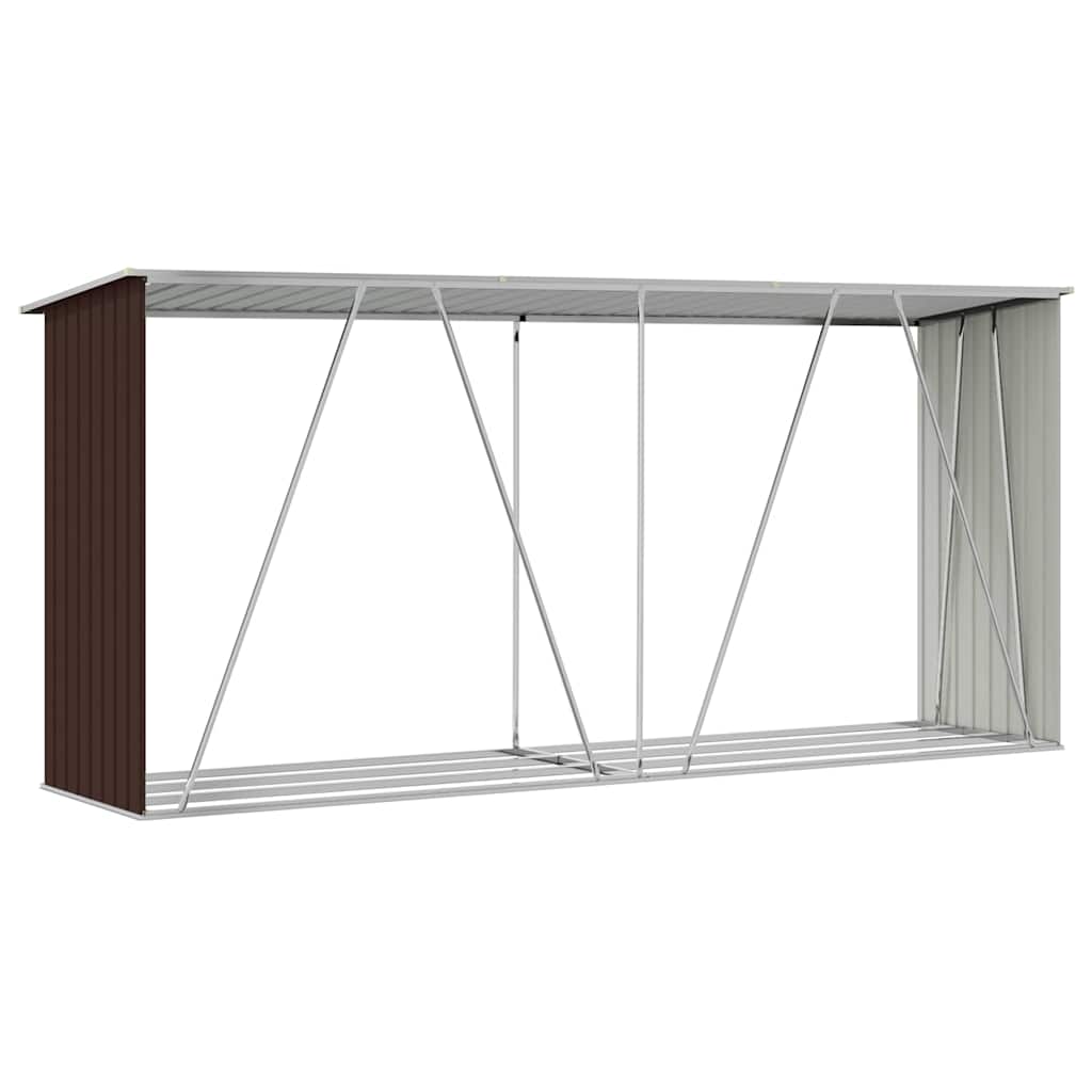 barna horganyzott acél kerti tűzifatároló 330 x 84 x 152 cm