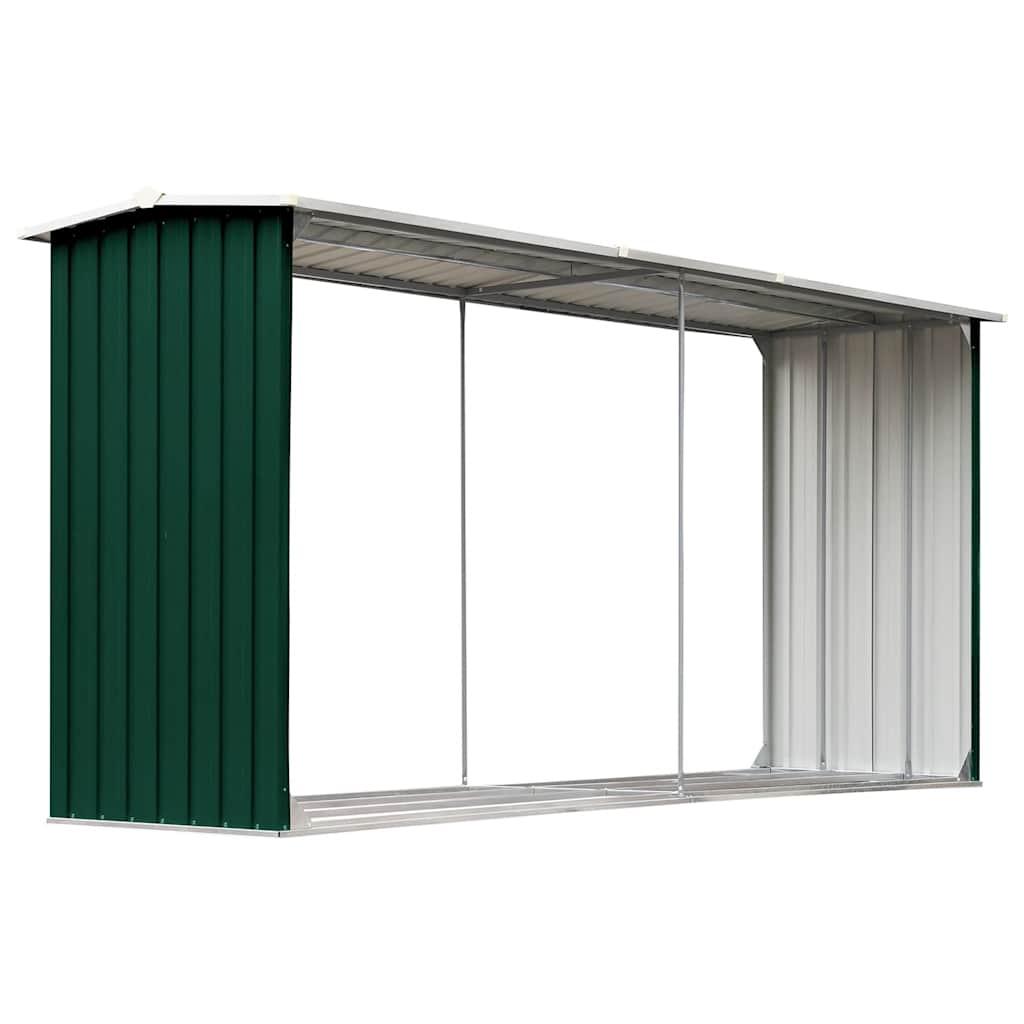 zöld horganyzott acél kerti tűzifatároló 330 x 92 x 153 cm