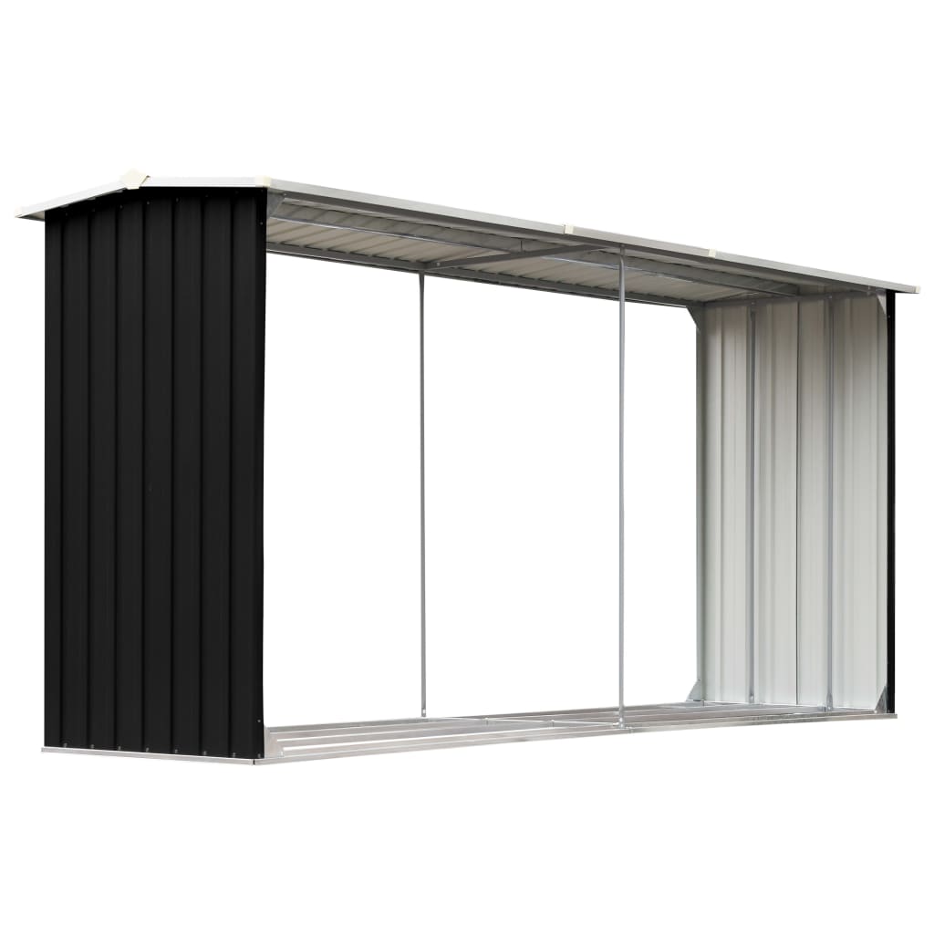 antracitszürke horganyzott acél tűzifatároló 330 x 92 x 153 cm