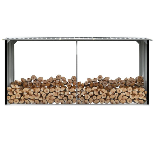 antracitszürke horganyzott acél tűzifatároló 330 x 92 x 153 cm