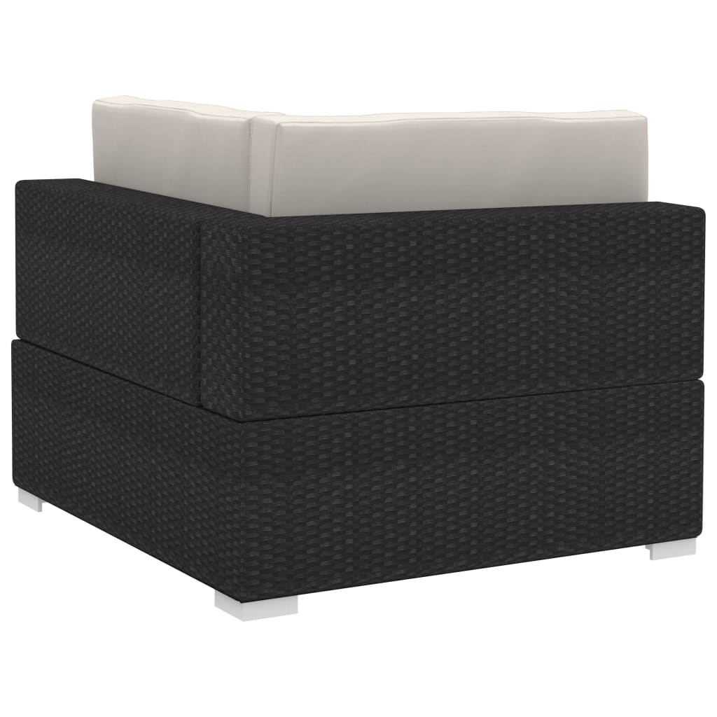 3 darabos fekete polyrattan kerti ülőgarnitúra párnákkal